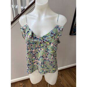 SALONI Silk Cami Tank Top In Peach Banana Leaf Print Size 8 US 12 UK